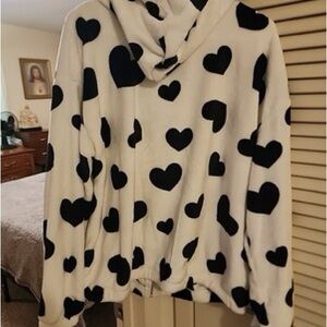 Heart Patterned Black and White Hoodie